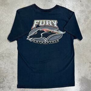 Vintage Y2K Motorcycle Biker Tee Front Back Black Short Sleeve Fury Minnesota